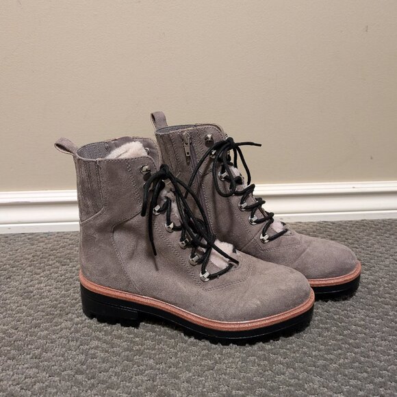 EUC Nine West Ivani Sherpa Combat Boots Size 6.5 Taupe Colour - Picture 1 of 7